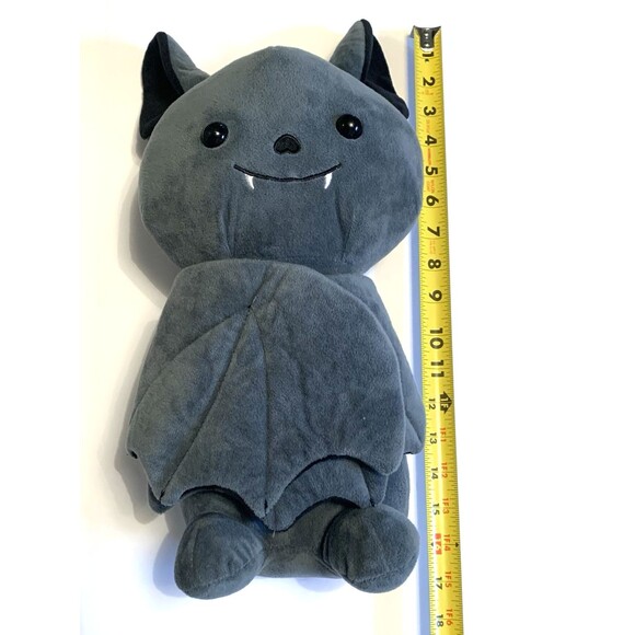 Gray And Black Bat Plush Stuffed Animal Toy White Fangs Hard Eyes - Picture 10 of 13